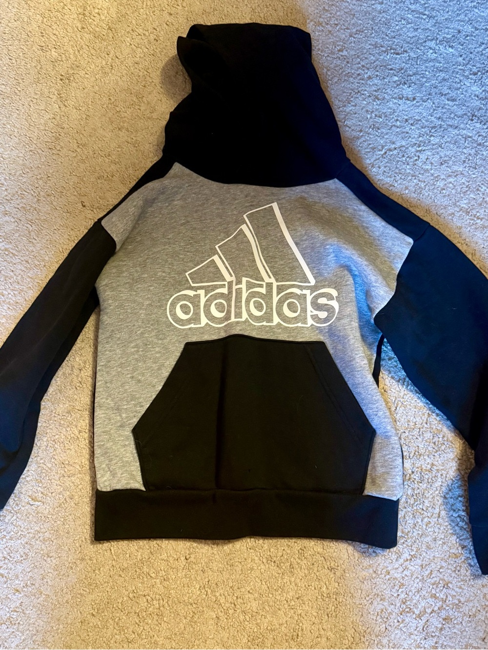 adidas Grey and Black Pullover Hoodie with White Logo